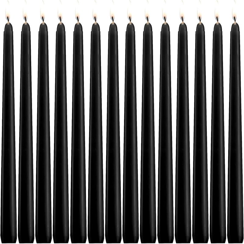 WPONSZU Set of 14 Black Taper Candles, 7-8 Hours Burn Time, Unscented, Smokeless and Dripless, 4/5 x 10 Inch Dinner Candle Set for Halloween,Household, Wedding, Party and Home Décor Candlesticks - Image 1